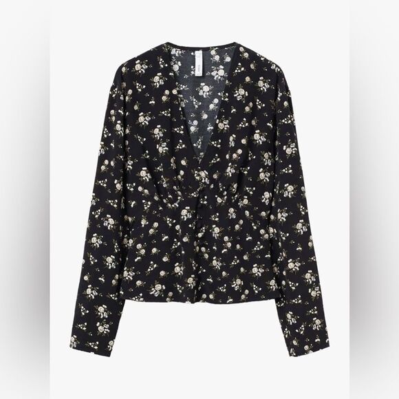 MANGO Women's Floral-Print Flowy Blouse in Black Size 16 - Picture 5 of 10